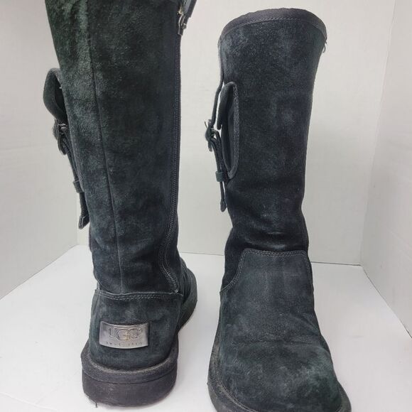 UGG Australia Women's 1895 Retro Cargo Tall Zip Black Sheepskin Boots Size 7 - Picture 6 of 9